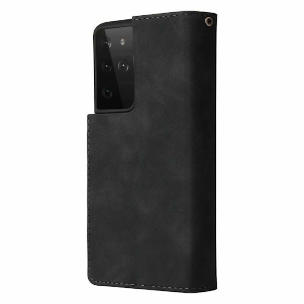 Samsung S21 Ultra Multifunktionellt Plånboksfodral Zipper 8-Fack Svart