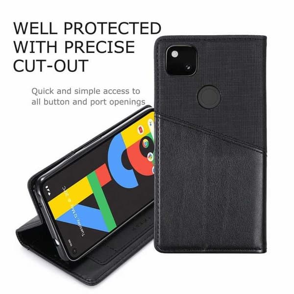 Google Pixel 4a 4G/LTE Elegant Fodral i PU-Läder med RFID Block Svart
