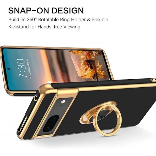 Google Pixel 7a Elegant & Stöttåligt Skal med Ringhållare Flawless Svart