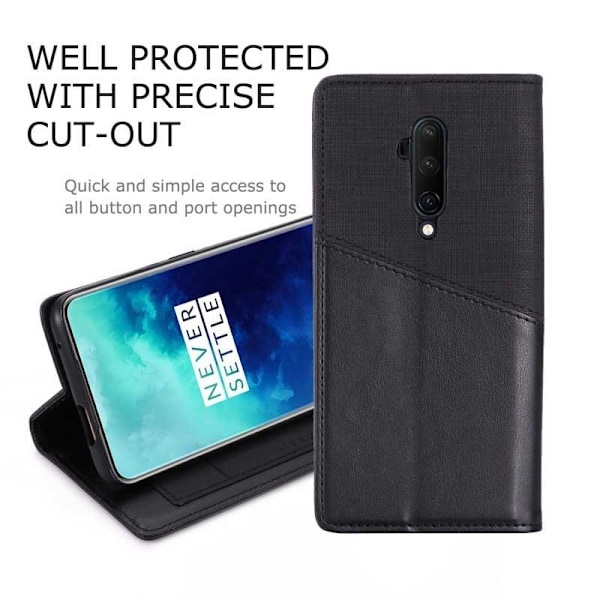 OnePlus 7t Pro Elegant Case i PU -læder med RFID -blok Black