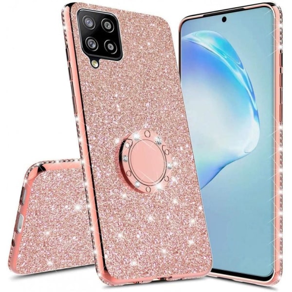 Samsung A12 5G Exclusive Støtdemperdeksel med ringholder Rhinestone Rosenguld