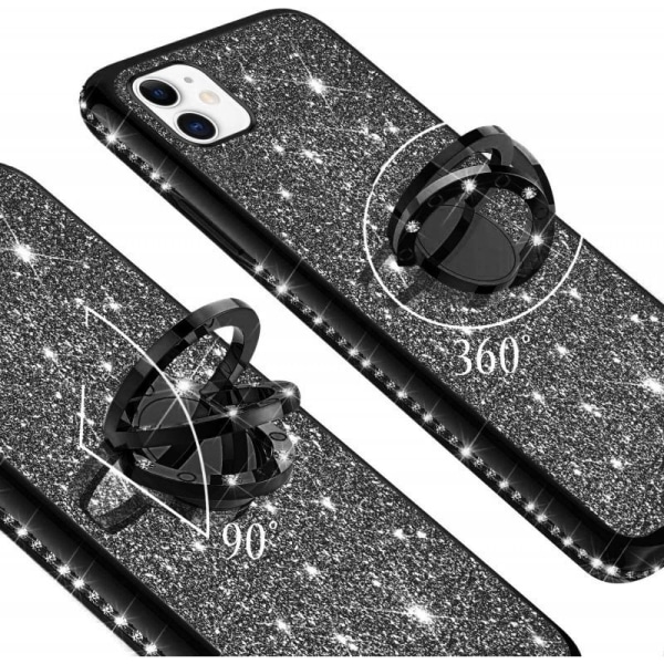 iPhone 13 Mini Stötdämpande Skal med Ringhållare Strass Rosenguld