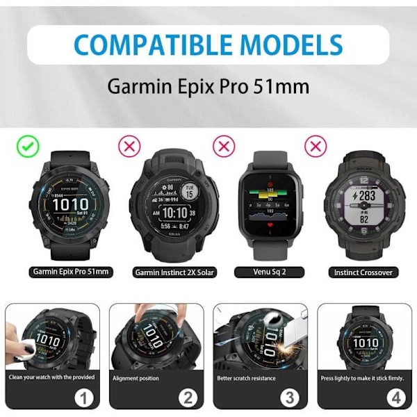 Näytönsuoja Karkaistu lasi 0,26mm 9H Garmin Epix Pro 51mm
