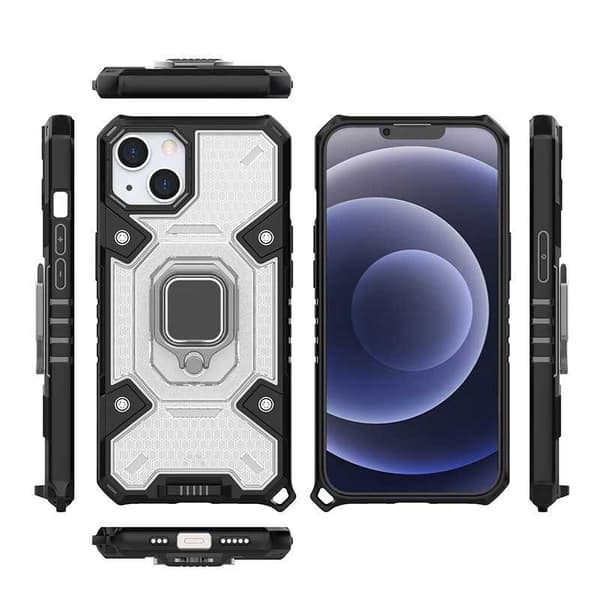 iPhone 13 Mini Käytännöllinen iskunkestävä kotelo sormustelineellä V6 Black
