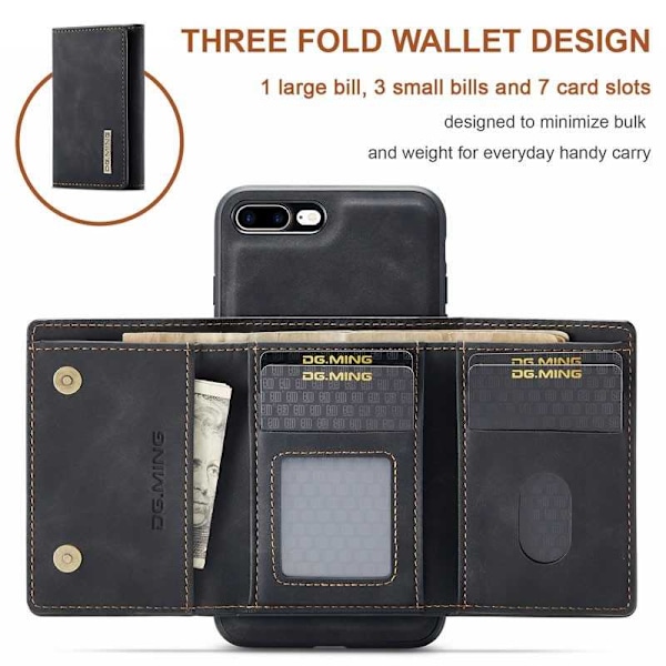 8-FACK iPhone 7 Plus / 8 Plus Stöttåligt Skal med Magnetisk Korthållare DG.MING Detach Black