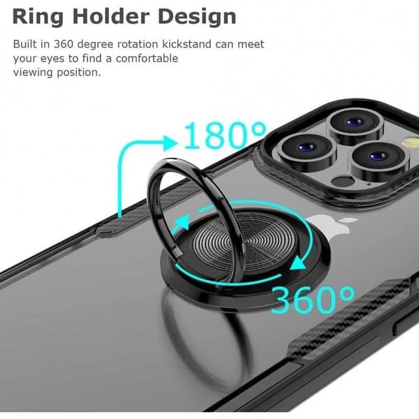 iPhone 14 Pro Practical iskunkestävä kotelo sormustelineellä V4 Transparent