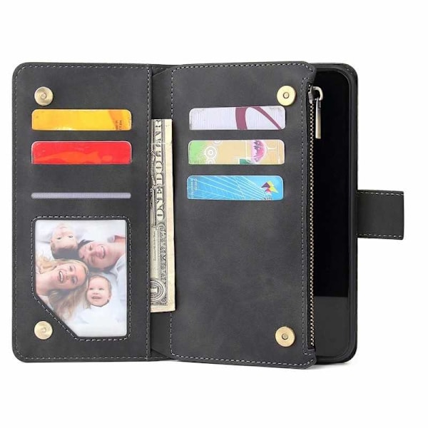 iPhone 11 Pro Max multifunktionelt pung etui Lynlås 8-rum Svart