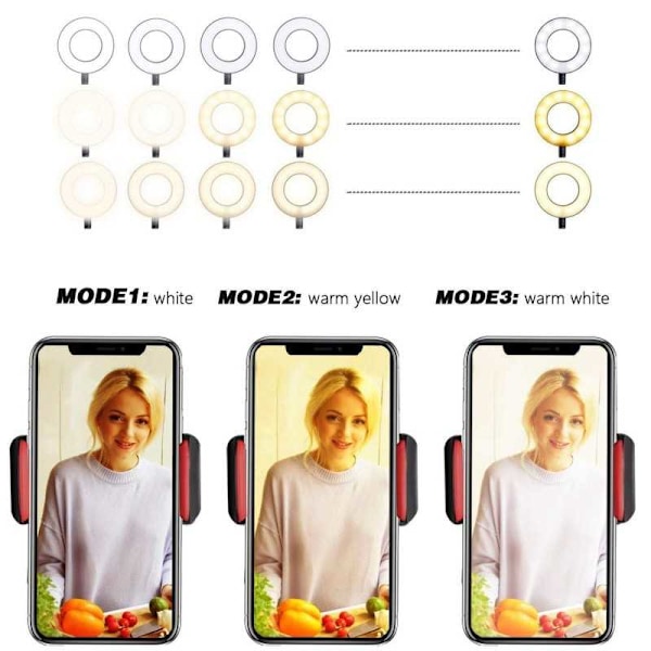 Selfie Ring Light med Mobil Holder til Live Stream/Makeup Black