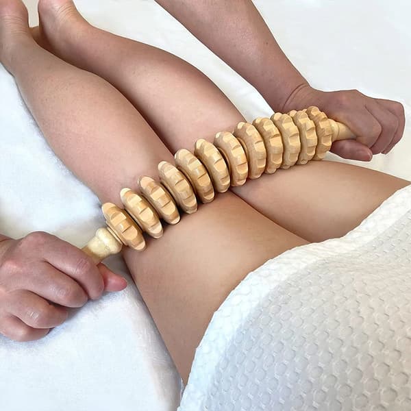 Handmassager i trä med rullar, Lång 12 rullar, Handmassager med rullar för terapi av bukhinna kropp~05317