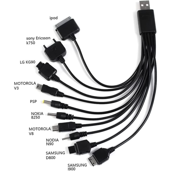 10 i 1 universal USB laddarkabel multifunktionsladdningssynkroniseringssladd för Ipod Iphone Psp C