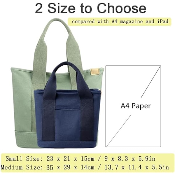Multi-Pocket Tote Bag med dragkedja, Canvas Handgjord Handväska med fack, Multifunktion Satchels Bag för kvinnor Damer Univisity Skola Arbete Resor Coffee - Medium
