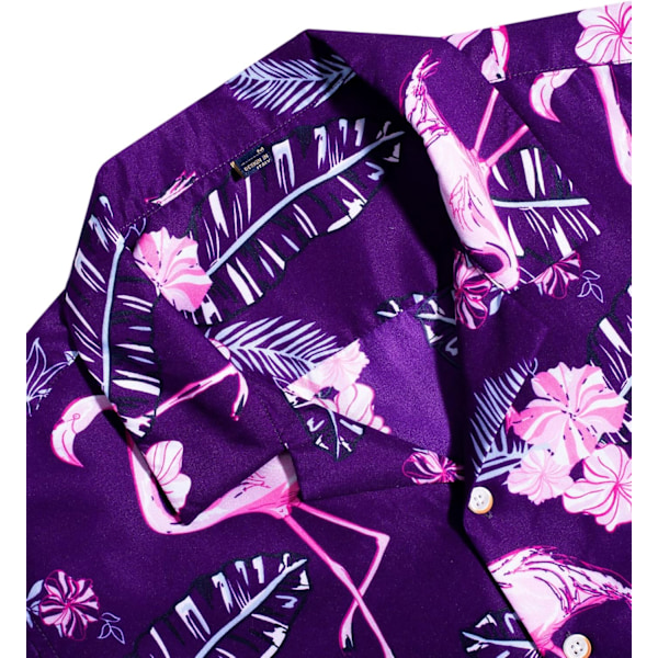 Herr Hawaiian skjorta och shorts set Regular Fit kortärmad casual funky strand flamingo skjorta set XXL XXL Purple Flamingo