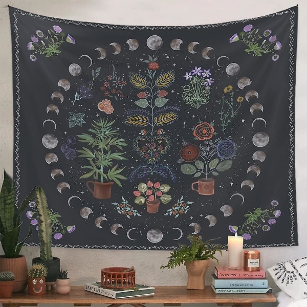Växttapet, Nature Moon Phase Tapestry Vägghängande, Bohemian Mandala Tapestry Aesthet