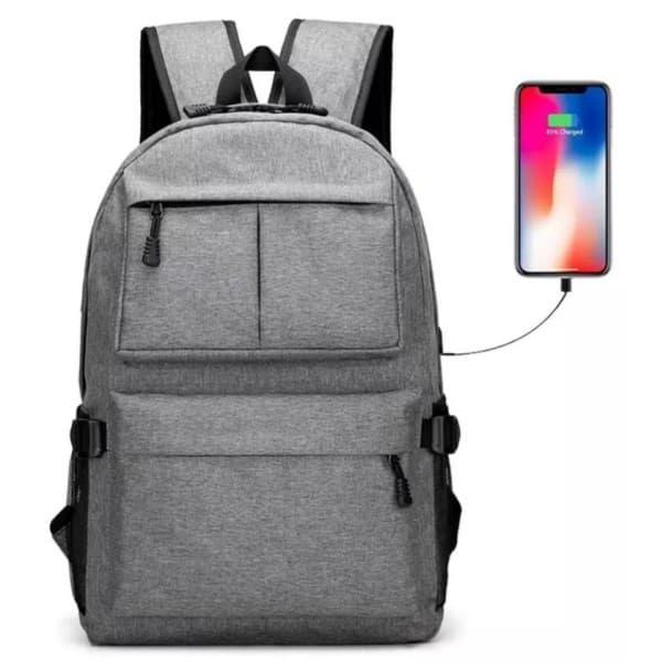 Kestävä Suuri Reppu USB-portilla - Harmaa