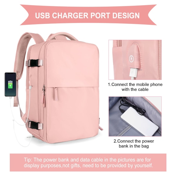 Kabinväskor 45x30x16 Underseat Rucksack för flygplan Handbagageväska underseat Carry On Backpack Laptopväska Dam Reseryggsäck med skofack,C pink