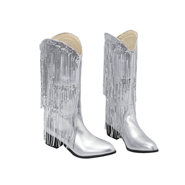 Damskor med fransar i metallisk cowboy-stil Silver Silver 41