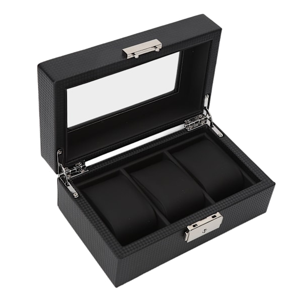 Watch med 3 spår Låsbar liten PU- watch Case med genomskinligt lock för män Damarmband Svart