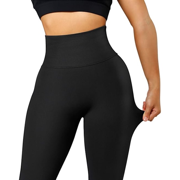 Sömlösa rumplyftande träningsleggings för kvinnor, syratvättade högmidjade yogabyxor, gymleggings black black L