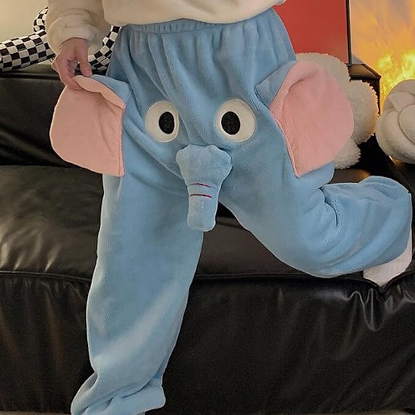 Roliga elefantbyxor, söta dimensionella pyjamasbyxor för par, parpresenter för kvinnor för män Blue Blue L