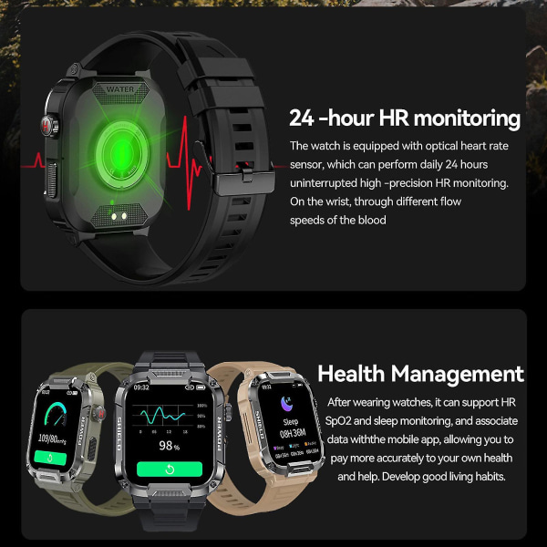 Gard Pro Ultra Smart Watch Mk66, Military Magnetic Charging Fitness Tracker Green