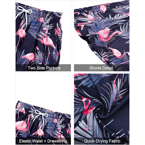 Herr Hawaiian skjorta och shorts set Regular Fit kortärmad casual funky strand flamingo skjorta set S S Navy Blue Flamingo
