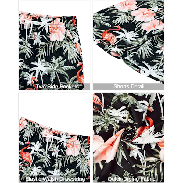 Herr Hawaiian skjorta och shorts set Regular Fit kortärmad casual funky strand flamingo skjorta set XXL XXL Black Flamingo Palm