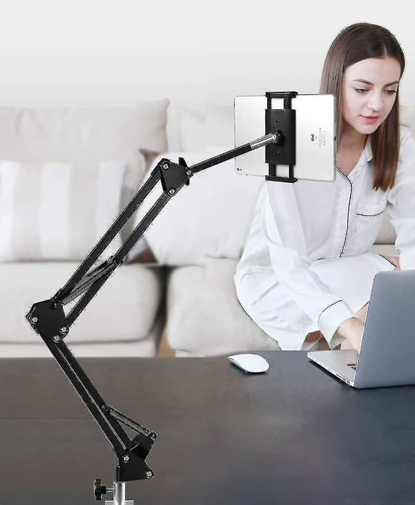 Tabletholder til seng, justerbar og sammenklappelig med 360 graders rotation til iPhone, iPad, mobiltelefon, tablet
