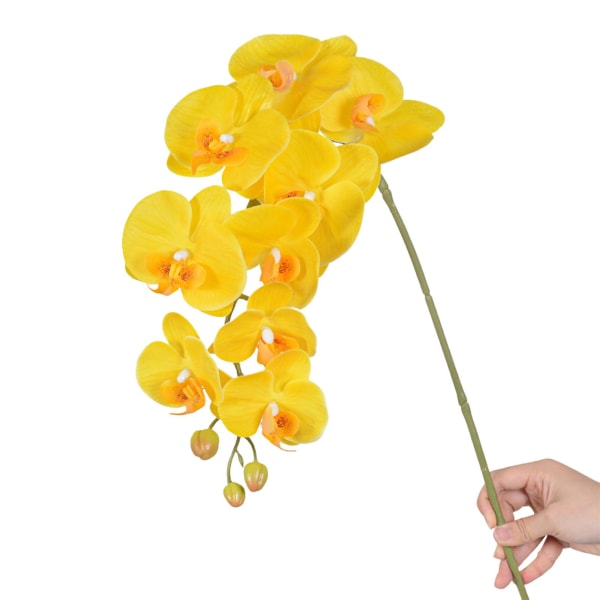 Faux Orchid Real Touch Signal Stam Phalaenopsis Orkidé Spray med 9 stora blommor för hemmet Yellow