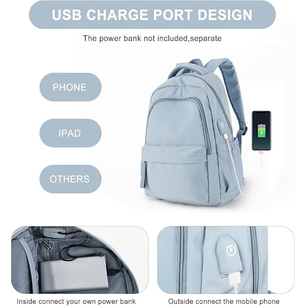 Laptop-ryggsäck, vattentät laptop-ryggsäck med 16-tums USB-laddningsskolväska blue