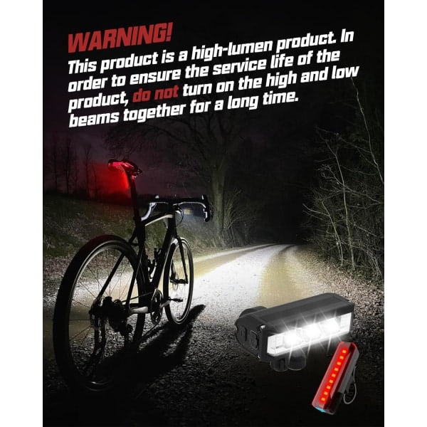 Fram och bak cykellampa, uppladdningsbart set, kraftfulla LED-cykellampor för väg, berg