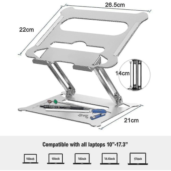 Justerbart bärbara datorställ, ergonomiskt, bärbart datorställ med kylhål att stå emot