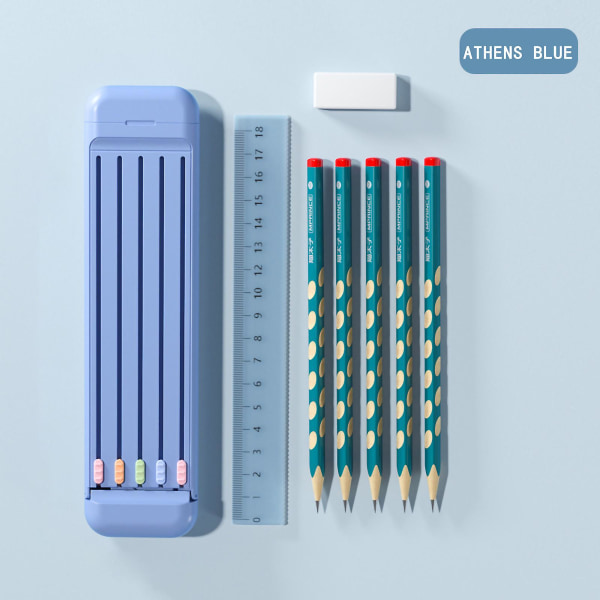 Liten pennask innehållande 5 pennor 1 suddgummi och 1 linjal Lämplig för barn som skola Light Blue