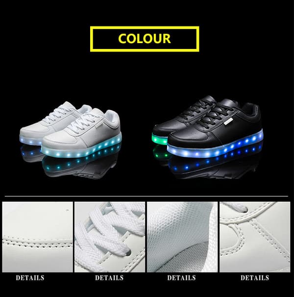 USB-oppladbare lysende sko Sports LED-sko Dansesko Hvit White 41