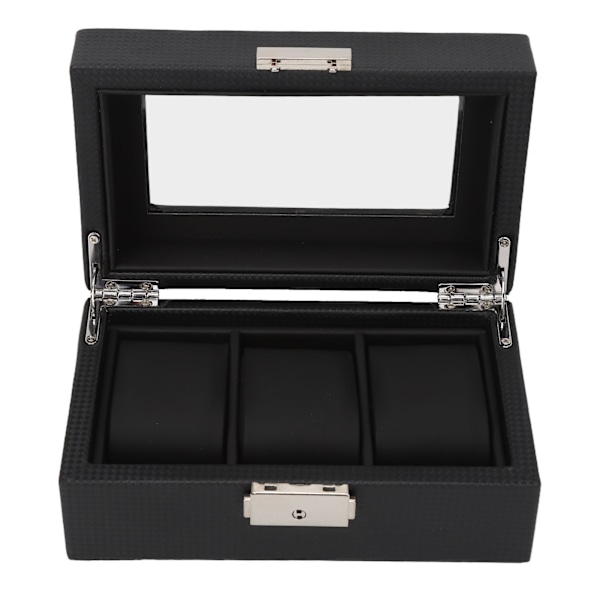 Watch med 3 spår Låsbar liten PU- watch Case med genomskinligt lock för män Damarmband Svart