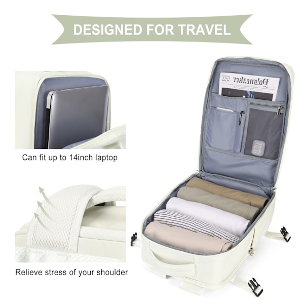 Kabinväskor 45x30x16 Underseat Rucksack för flygplan Handbagageväska underseat Carry On Backpack Laptopväska Dam Reseryggsäck med skofack,B beige