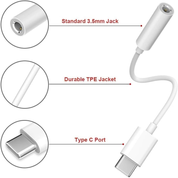 2x Adapter USB-C til 3.5mm Hvit White one size