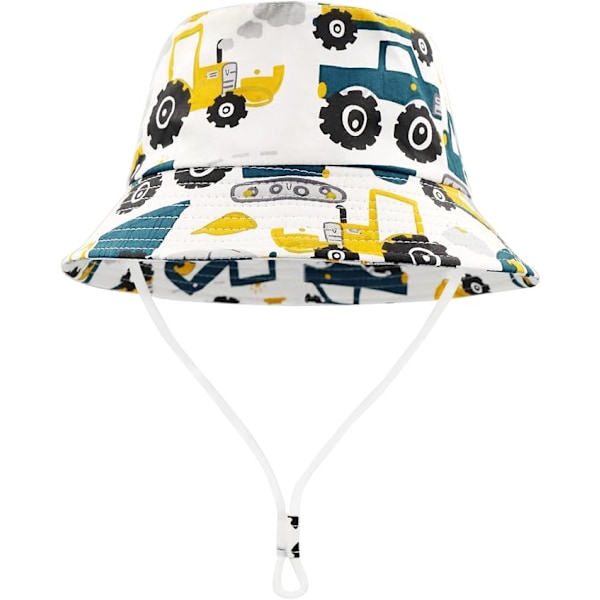 Solhatt, Toddler Bucket Hat, Barnens Sommarfiskarhattar för Spädbarn Pojkar Flickor, Bredbrättad Strandkeps Fiskarhatt med Hakrem White Excavator 4-8Years