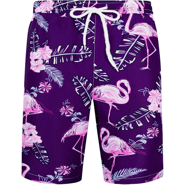 Herr Hawaiian skjorta och shorts set Regular Fit kortärmad casual funky strand flamingo skjorta set XL XL Purple Flamingo