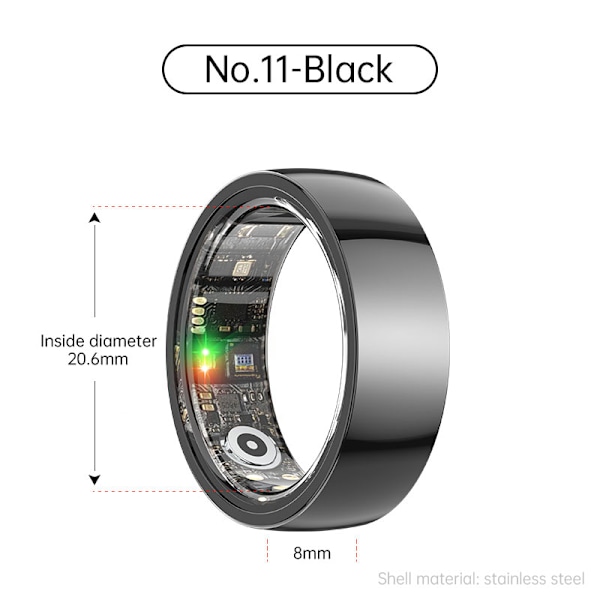 Smart Ring R1000 – Sömnmonitor, Bluetooth 5.0, Blodsyremätare Svart Svart 11