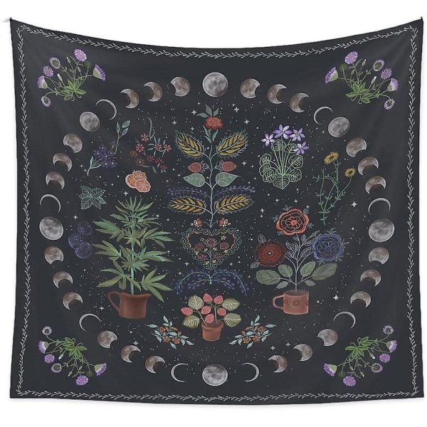 Växttapet, Nature Moon Phase Tapestry Vägghängande, Bohemian Mandala Tapestry Aesthet