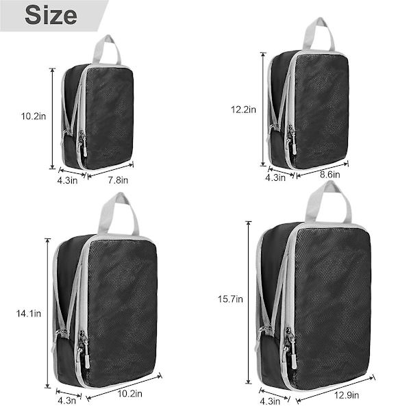 Kompressionsförpackningskuber, 4 set ultralätta förpackningskuber för handbagage, reseförpackning för S