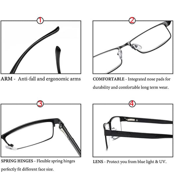 3-pack herr metall läsglasögon rektangulära läsglasögon 1,5 2,0 2,5 3,0 3,5 4,0