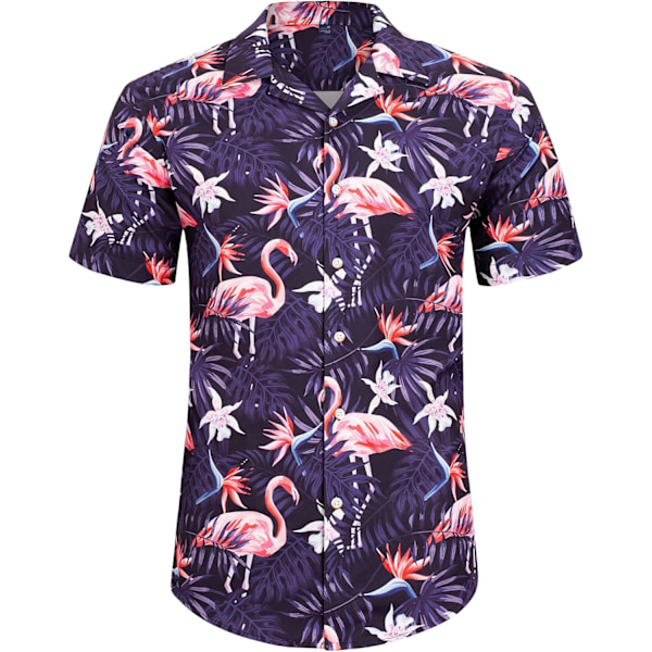 Herr Hawaiian skjorta och shorts set Regular Fit kortärmad casual funky strand flamingo skjorta set 3X 3XL Purple Flamingo Leaf