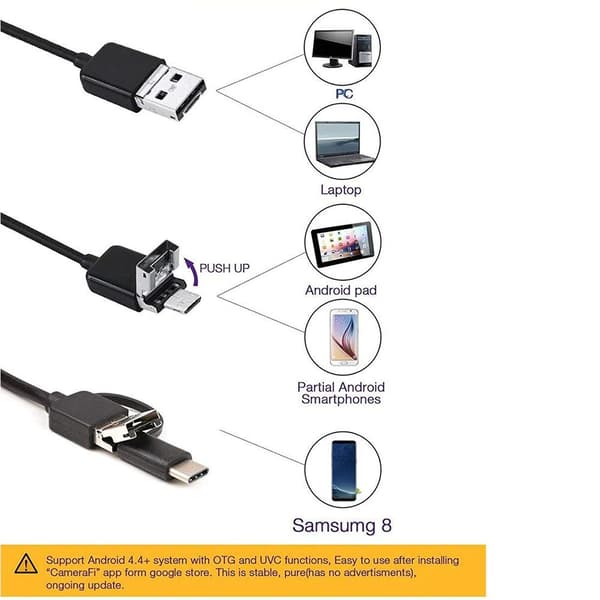 2 m USB Endoskop Kamera Vanntett IP67 Myk Kabel Android / PC Black Svart