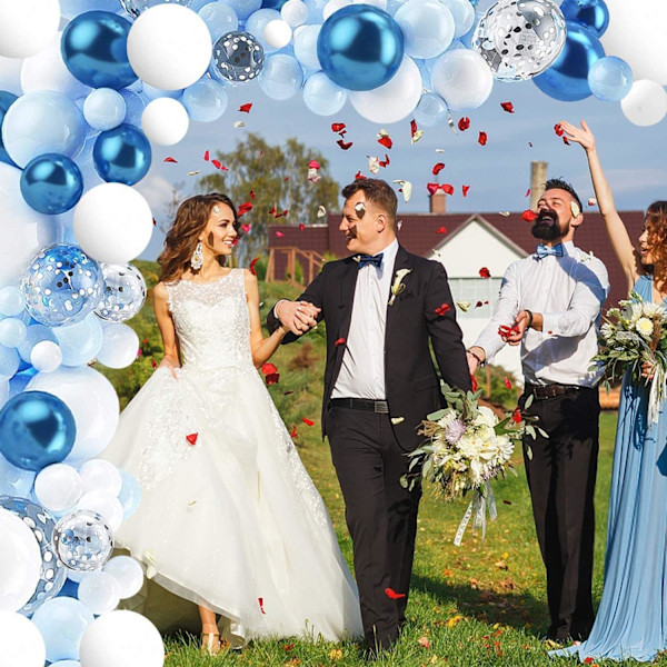 Ballongbåge Blå 122st - Blå/Vit/Krom Blå/ Silver Confetti Blue Blå