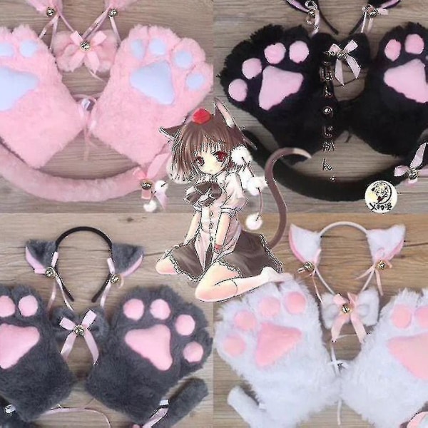 5 st Creative Cat Cosplay Kostym Kattunge Svansöron Krage Tassar Handskar Anime Lolita Gothic