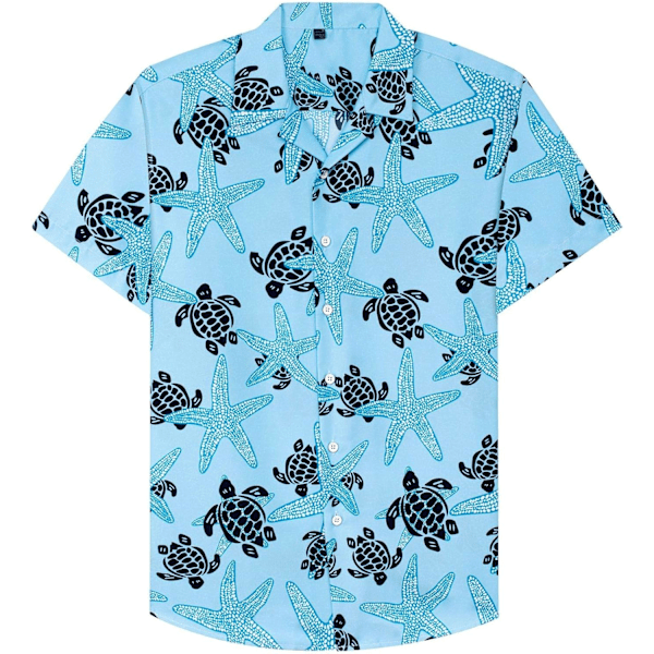Herr Hawaiian skjorta och shorts set Regular Fit kortärmad casual funky strand flamingo skjorta set XXL XXL Blue Starfish
