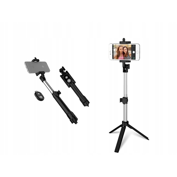 Selfiestick / tripod mobilstativ med bluetooth fjärrkontroll Black Svart