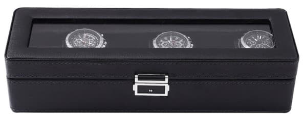 6 klockors klockbox - Lyxmodell i PU läder Black Svart