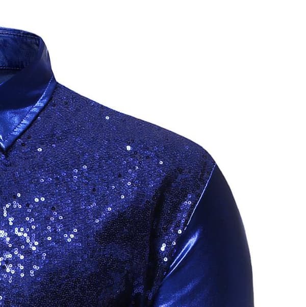 Langærmet pailletskjorte til herre til fest blue blue M